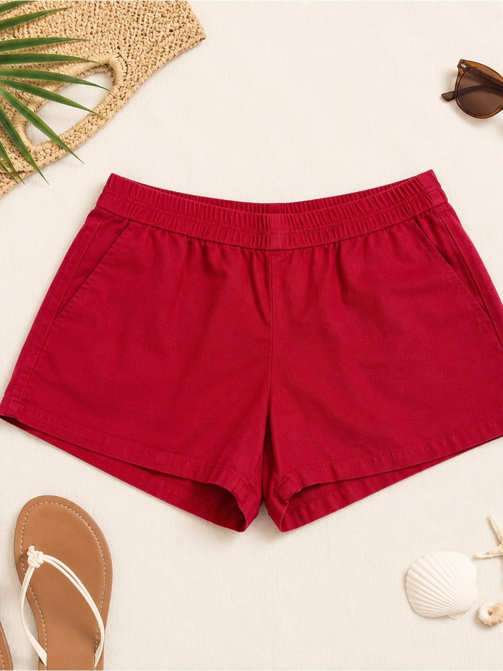 J.Crew 100% Cotton Pull-On Shorts Red Size 12 Elastic Waist